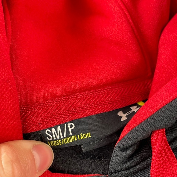 Under Armour Hoodie Pullover Mens Small or Womens Medium Red Black Graphic - Picture 3 of 8